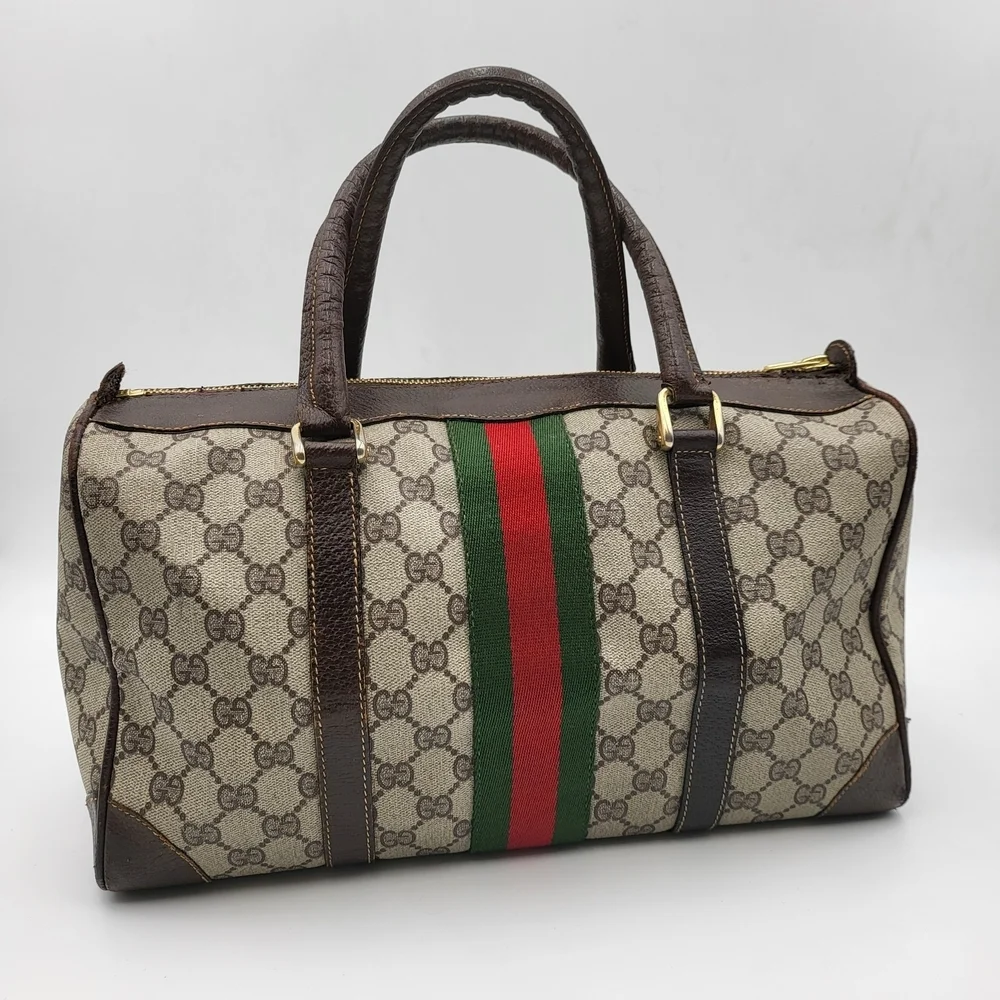 Gucci Vintage GG Supreme Sherry Line Boston 35 Bag..Auth.